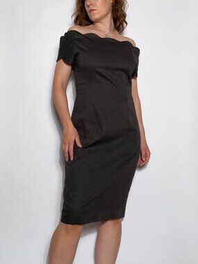 Vintage 1980s Elegant OFF SHOULDER Scallop Detail Dress! Large